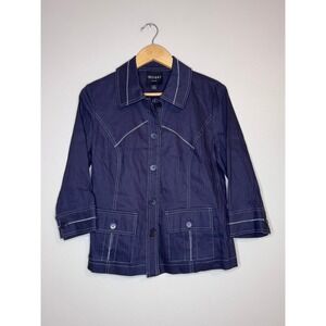 Insight New York Womens Navy Linen Blend Pant Suit Set Contrast Stitch Size 4